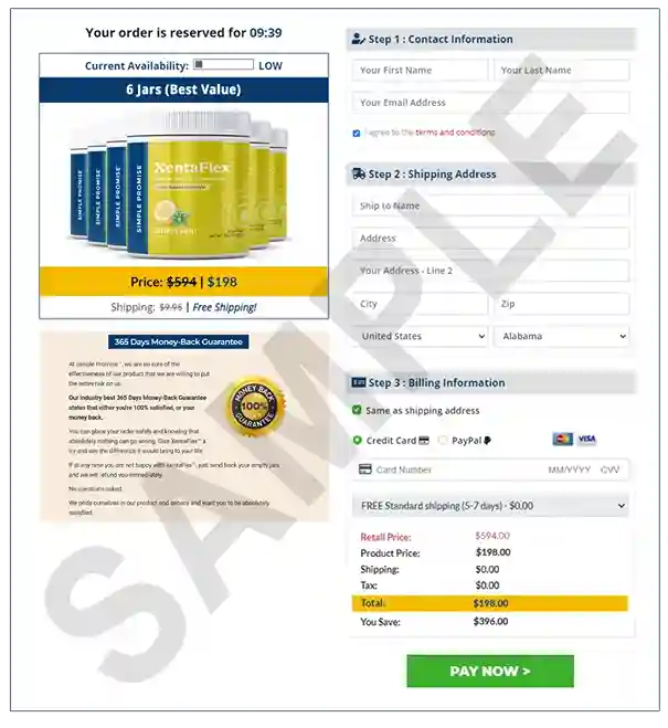 XentaFlex Order Page